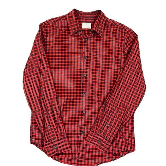 Mutual Weave Red Black Men's Plaid Button Front Shirt Stretch Size Medium - Picture 1 of 10